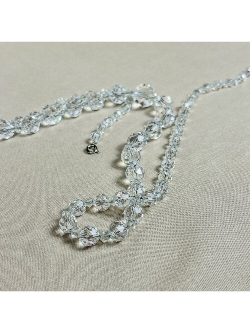 Vintage Clear Faceted Crystal Bead Necklace 29” Sparkling Rainbow A55